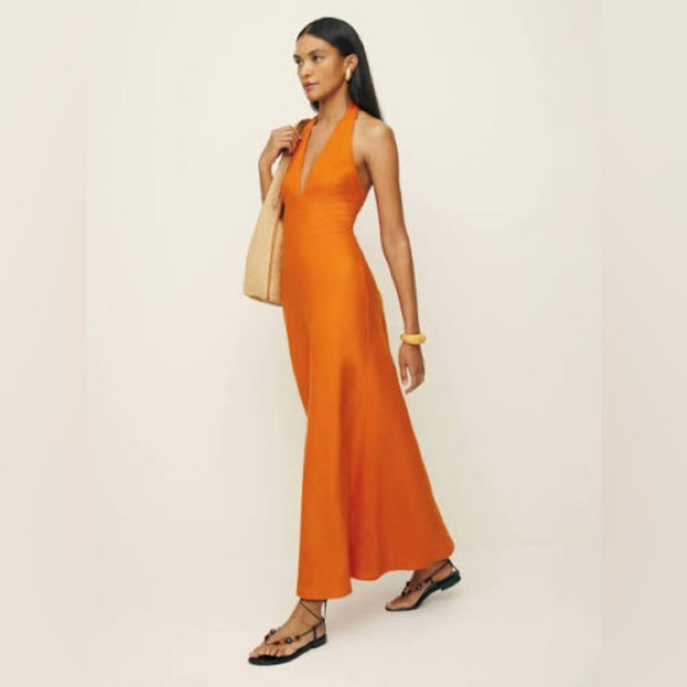 Reformation Delilah Tangerine Orange Halter Maxi Dress